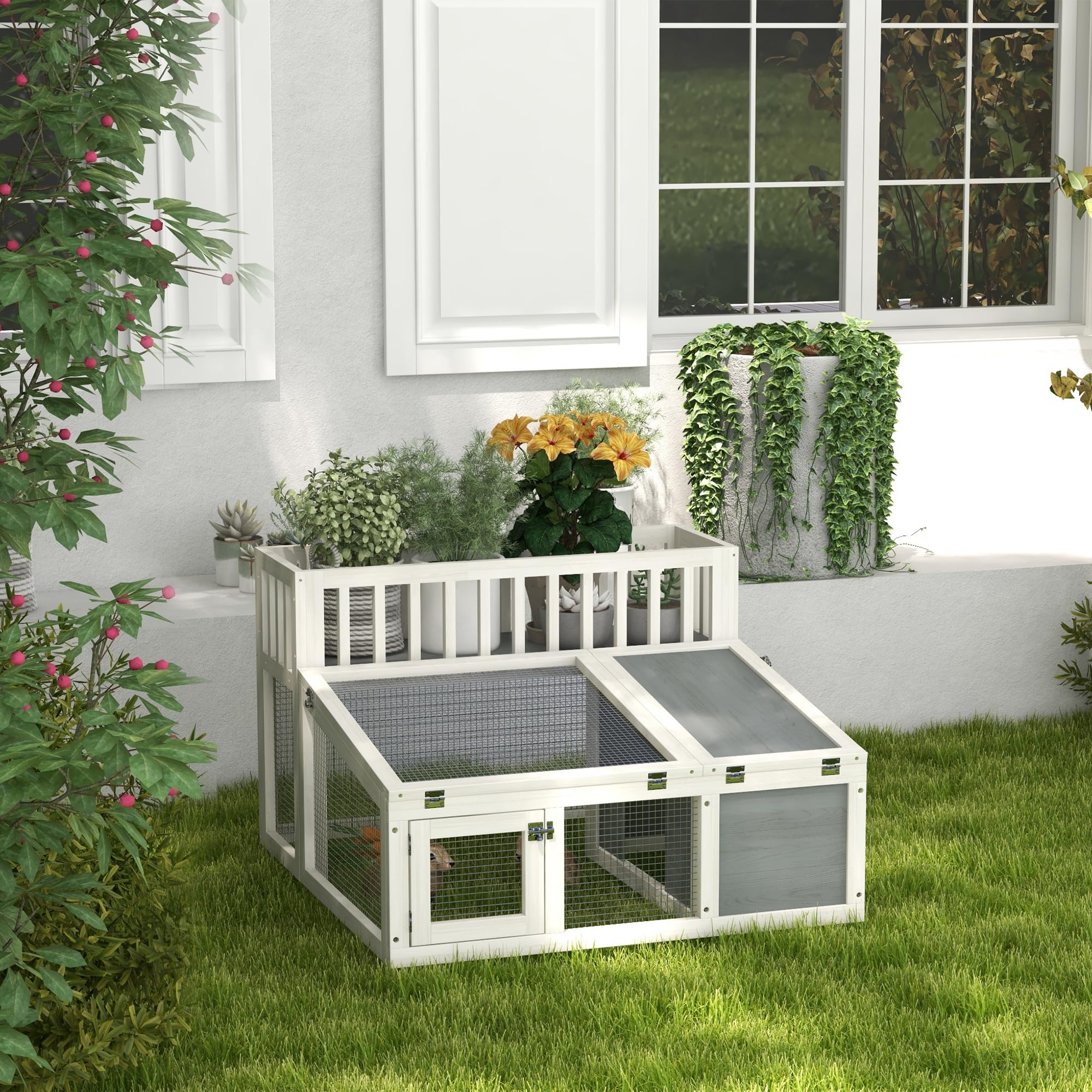 Gabbia Per Conigli Legno 43x43x52 Cm - Casetta Esterna Con Tetto Apribile