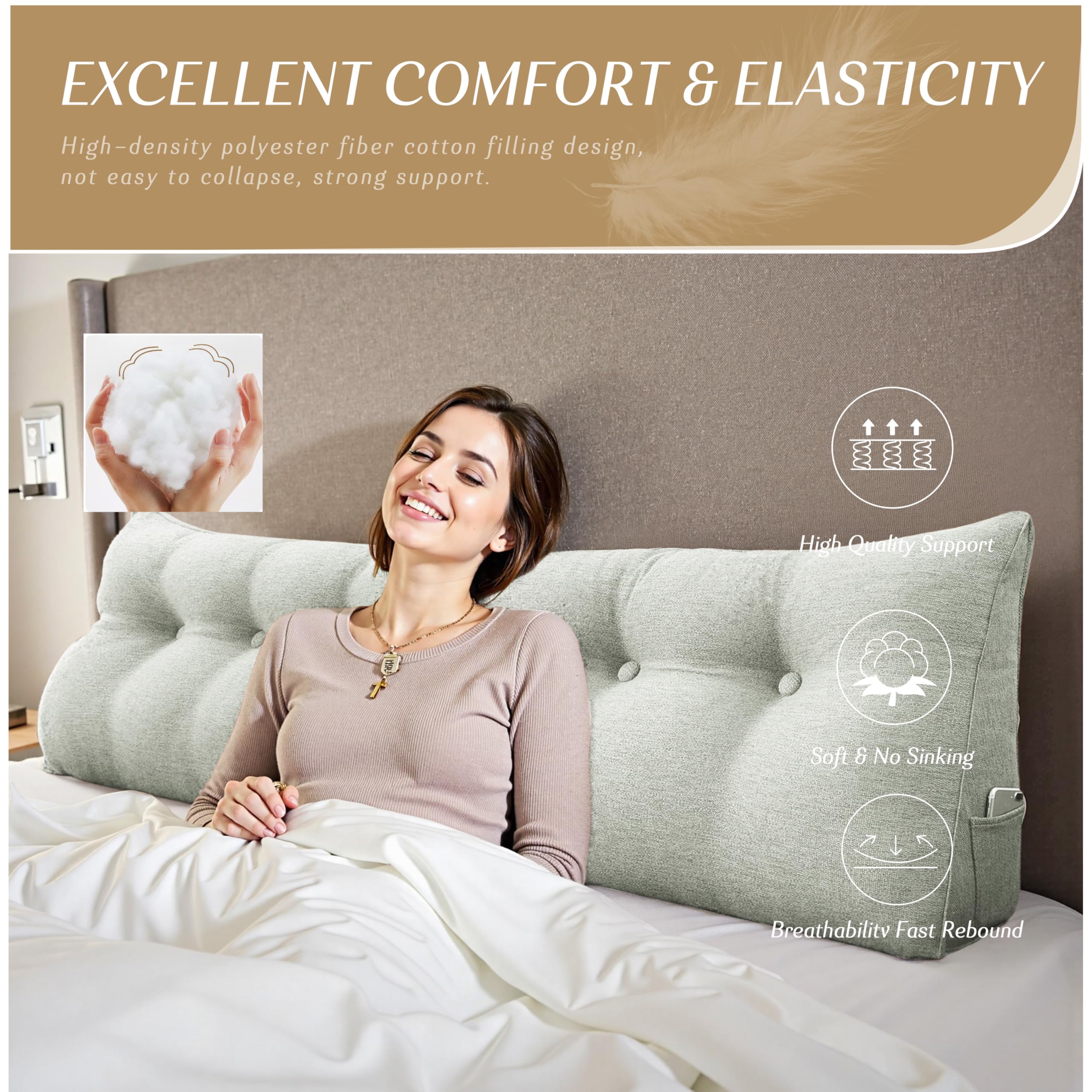 Kopfteil Bett Rückenkissen – Großes Lesekissen für Bett & Sofa, Bequemes Rückenstützkissen fürs Lesen, Entspannen & Sitzen, Dekoratives Kopfteil Kissen