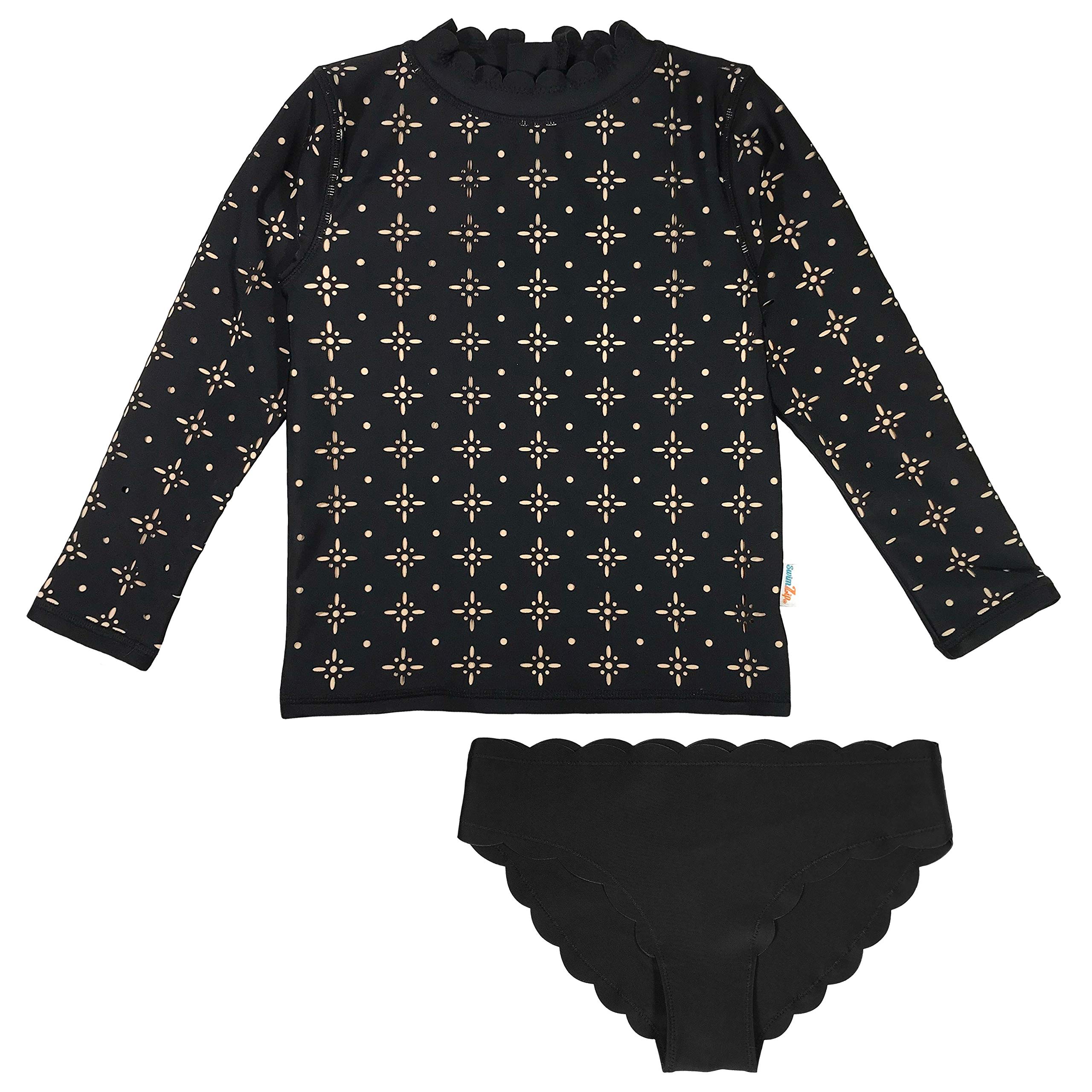 SwimZip Girls Long Sleeve Zipper Rash Guard & Swim Bottoms Black - 18-24 Month