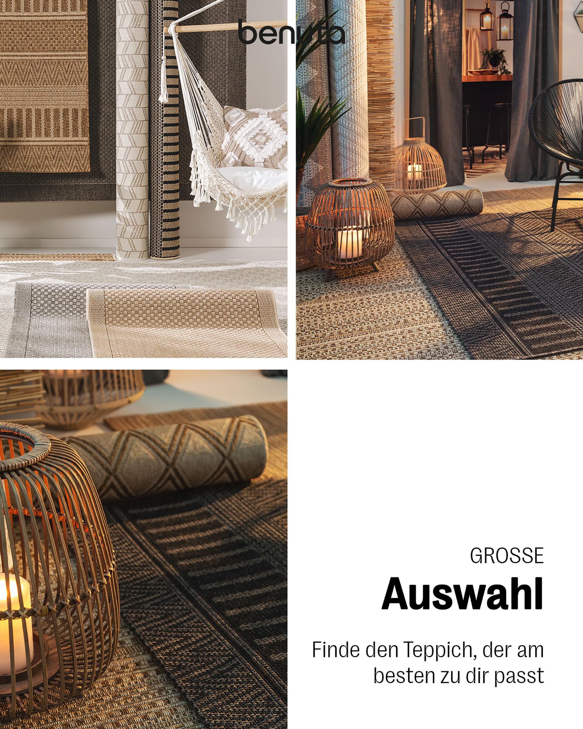 benuta In- & Outdoor Teppich Naoto Beige 120x170 cm | Pflegeleichter Teppich geeignet für Innen- und Außenbreich, Balkon und Terrasse