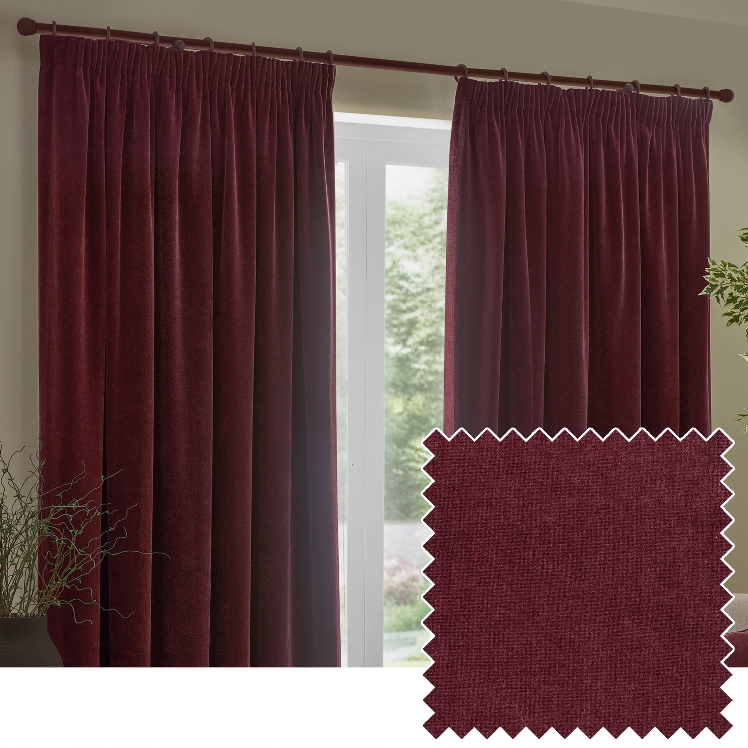 Yard Heavy Chenille Curtains - Pencil Pleat - Red - 117cm x 183cm
