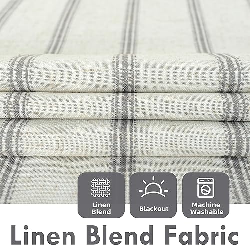 Vista 287 de DriftAway Cortinas opacas de mezcla de lino de 63 pulgadas de largo para dormitorio, cortinas de lino con estampado de rayas verticales, con Gris