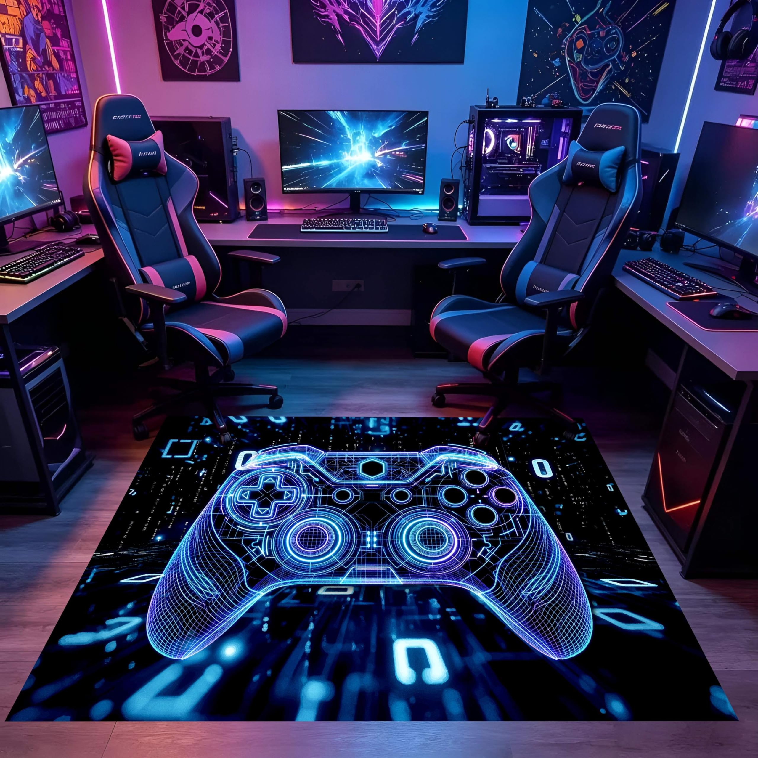 Gaming Teppich, 160x200cm Jungen Mit Coolem 3D Design im Stil Eines Blauen Controllers, Groß, Waschbar, Farbecht und rutschfest Teppich für Wohnzimmer, Schlafzimmer und Jugendzimmer.