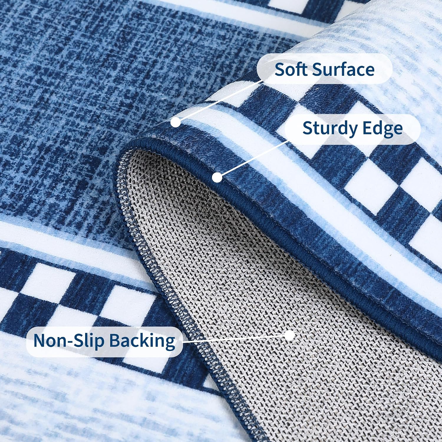 GarveeHome Checkered Area Rug 5x7, No Slip Washable Rug, Modern Bedroom Rug Under Bed Ultra Carpet, Low-Pile Rugs for Living Room Bedroom Dining Room, Blue