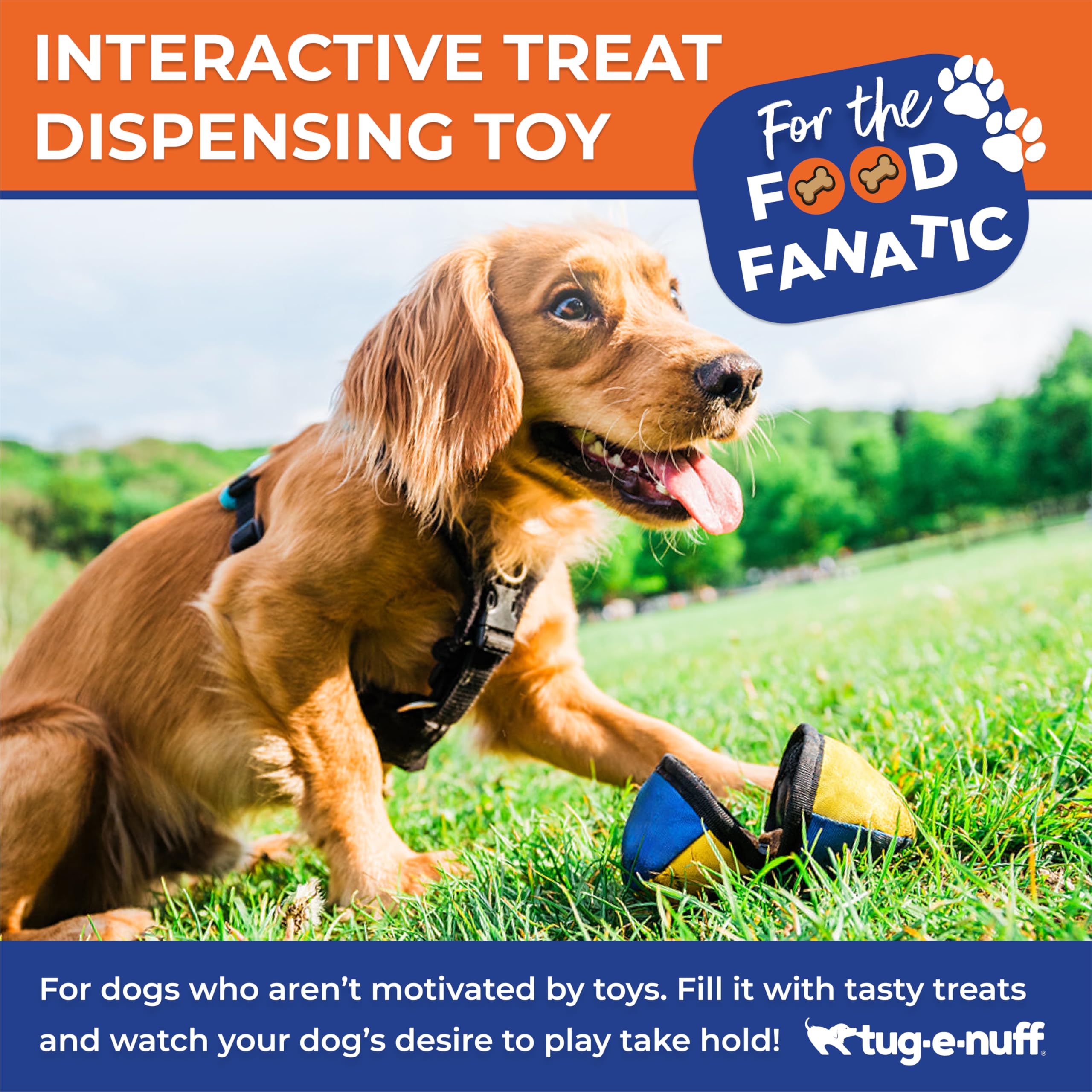 Tug-E-Nuff The Clam – Distributeur de friandises pour Chien Compact avec mécanisme d'ouverture astucieux, idéal pour Le Dressage interactif des Chiens, adapté aux Poches et Taille 11,4 cm