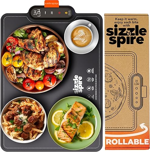 Bandeja de calentamiento eléctrica, almohadilla de calentamiento de silicona enrollable para alimentos con 4 ajustes de temperatura, apagado