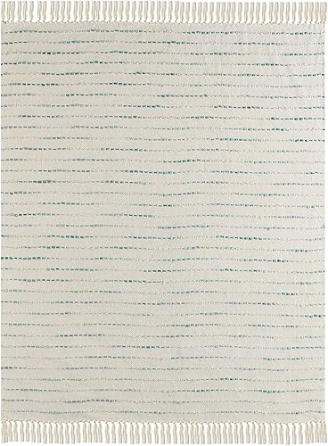 Miniatura 3 de CC Home Furnishings Manta tejida a rayas verde azulado y blanco 50 x 60 pulgadas