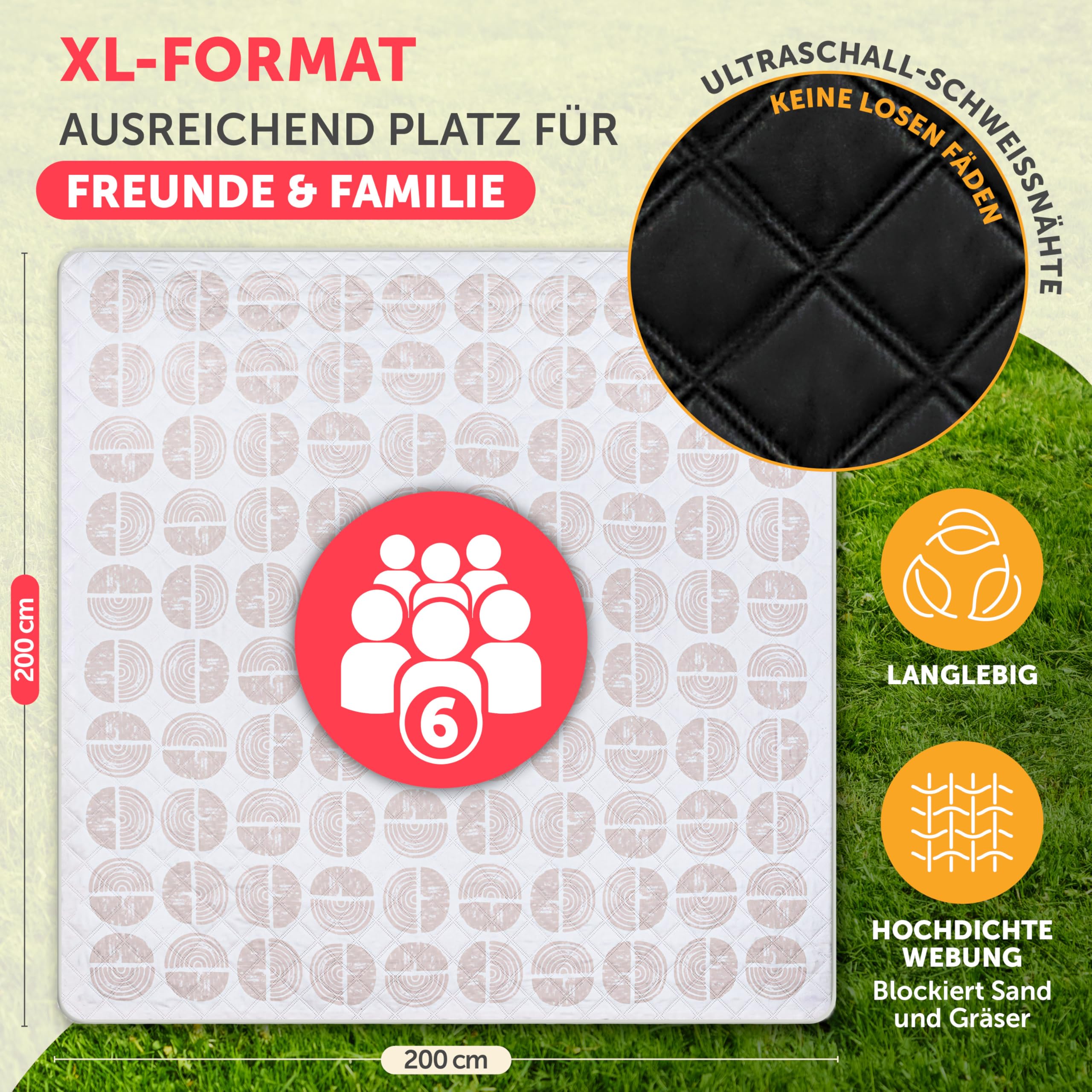 Blumtal Premium Picknickdecke wasserabweisend 200x200 cm Boho & TERRAZZO Design - waschbare Stranddecke sandfrei + weiche Zwischenfüllung - Outdoor Decke aus Oxford-Gewebe - Camping Decke bunt Boho