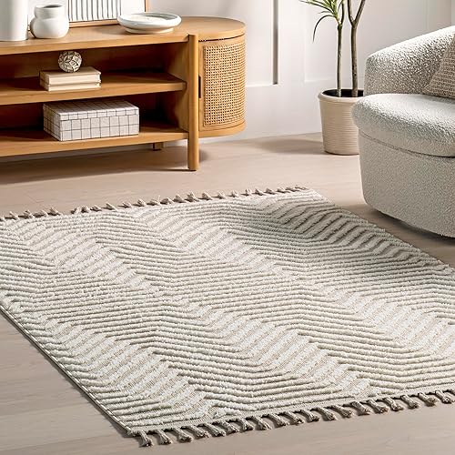 Miniatura 8 de nuLOOM Briallyn - Alfombra moderna con borlas, 4 x 6 pies, color beige