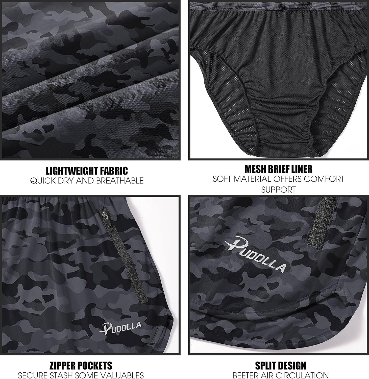 Pudolla Men’s Running Shorts 3 Inch Quick Dry Gym Athletic Workout Shorts for Men with Zipper Pockets - Image 5