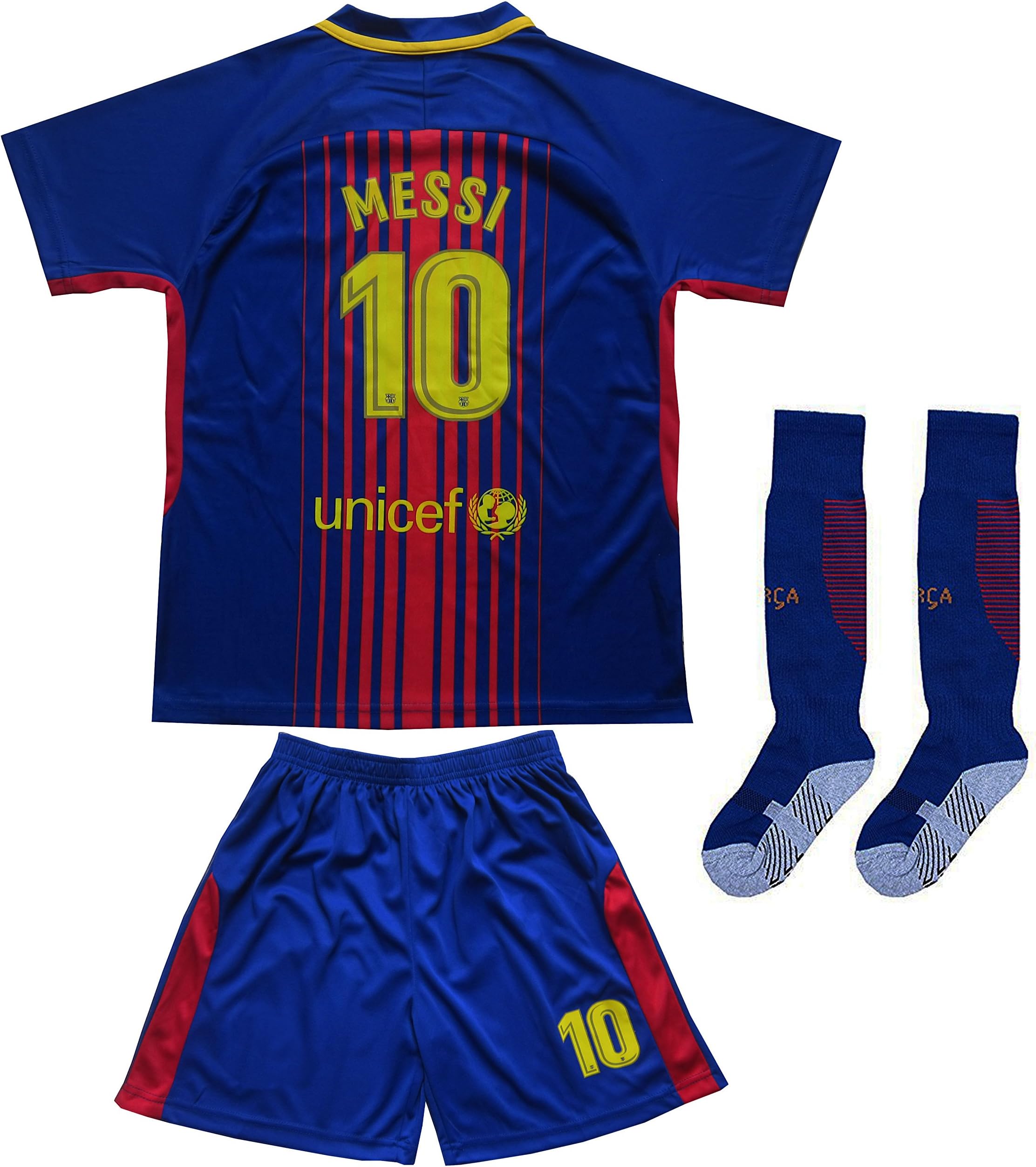 Da Games Youth Sportswear Barcelona Messi 10 Kids Home Soccer Jersey/Shorts Football Socks Set (10-11YRS OLD, Navy)