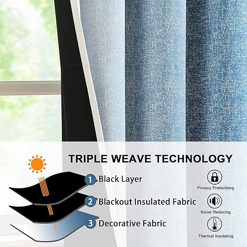 Miniatura 3 de Cortinas Completamente Opacas Azul Degradado de 63 pulgadas de Largo para Sala de Estar y Dormitorio, Cortinas con Aislamiento Térmico para Navidad