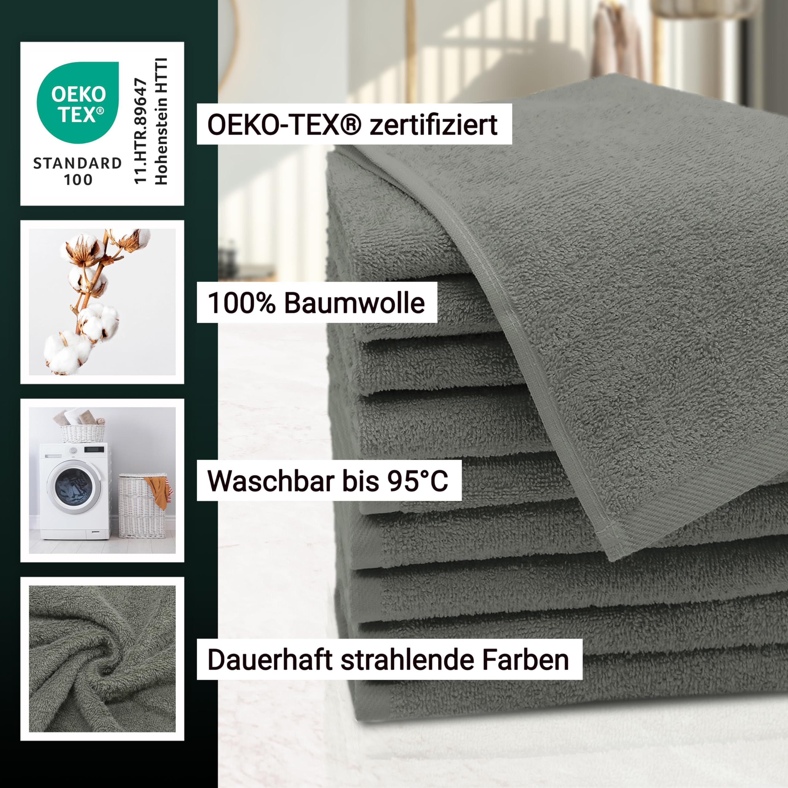 ZOLLNER 10er Set Gästehandtücher - weiche und saugstarke Handtücher - waschbar bis 95°C - Baumwolle - 30x50 cm in Taupe