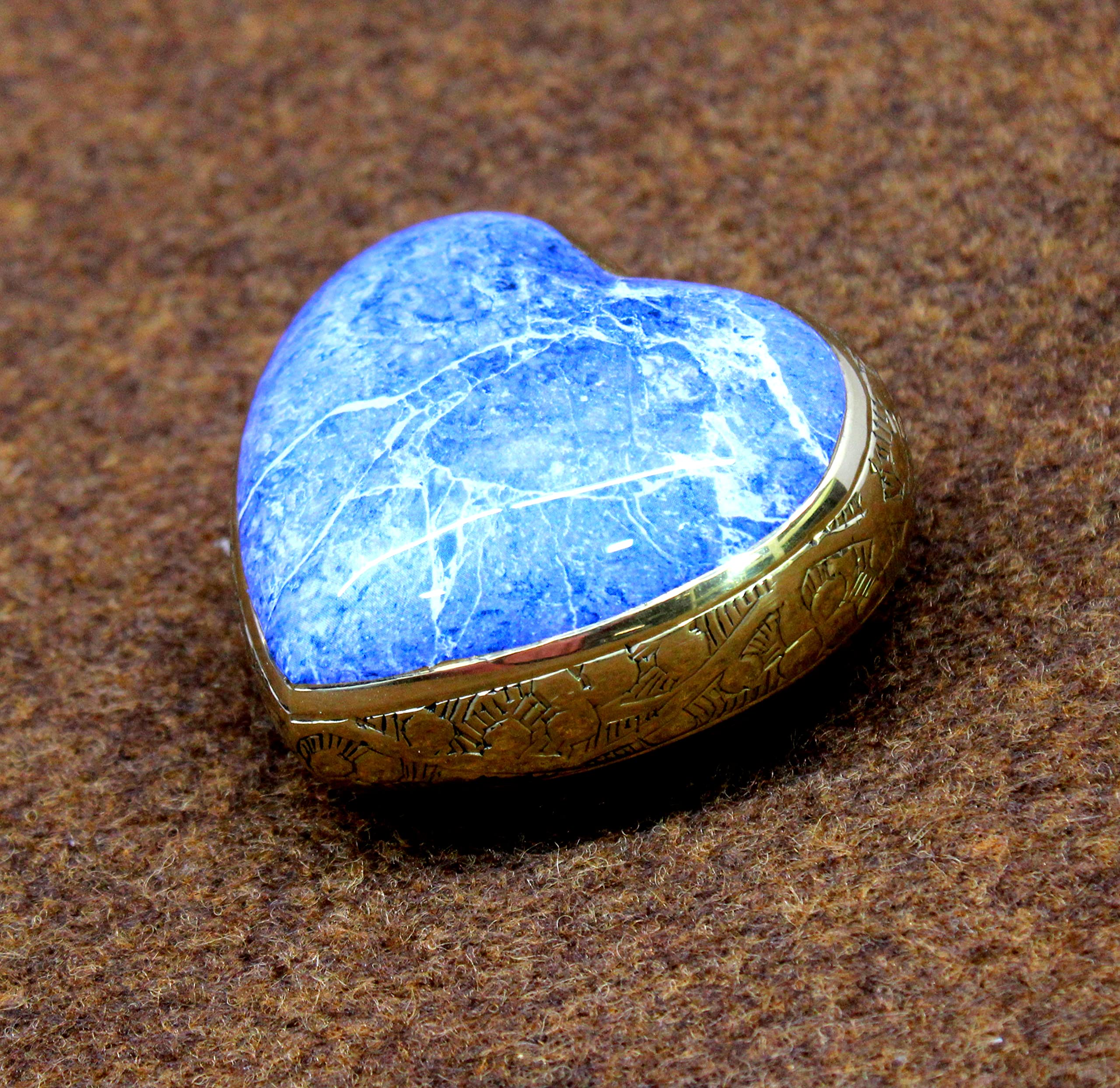 eSplanade Mini urna de latón en forma de corazón | Urna para recuerdo conmemorativo | Texturizado de piedra con soporte | Azul - 2.75