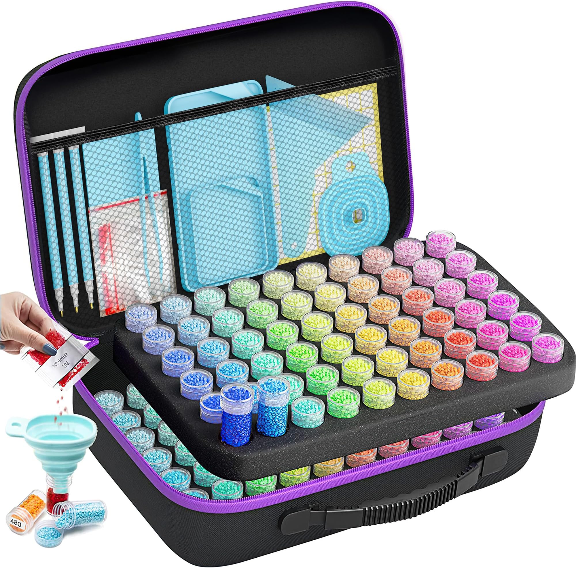 ARTDOT 120 Slots Diamond Art Storage Boxes Kits for Adults, Portable Diamond Painting Accessories and Tools Kit for Bead Organization and Storage