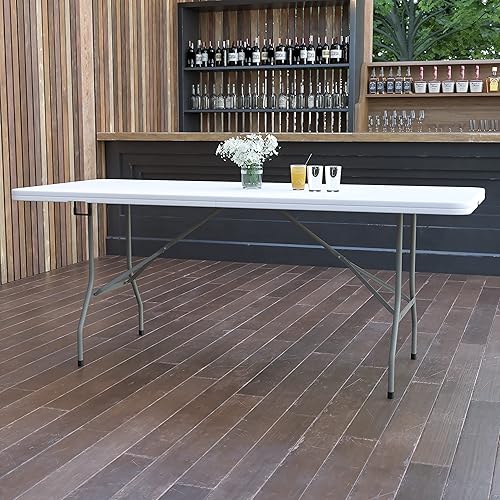 Miniatura 2 de Flash Furniture - Mesa plegable de doble pliegue de plástico blanco granito de 6 pies con asa de transporte para banquetes y eventos Granito