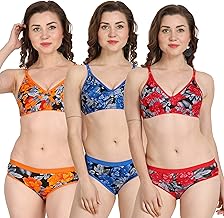 Love Maker Stylish Pure Cotton Women Bra Panty Combo Set Lingerie for Daily Use - Set of 3