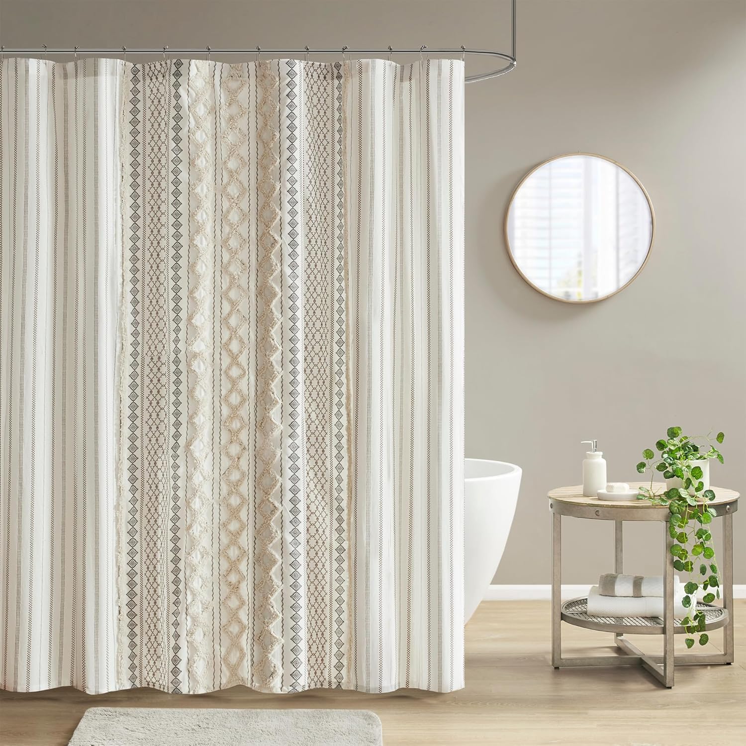INK+IVY Imani Tufted Chenille 100% Cotton Shower Curtains Machine Washable, Modern Home Bathroom Décor Bathtub Privacy Screen, 72″ x 72″, Ivory