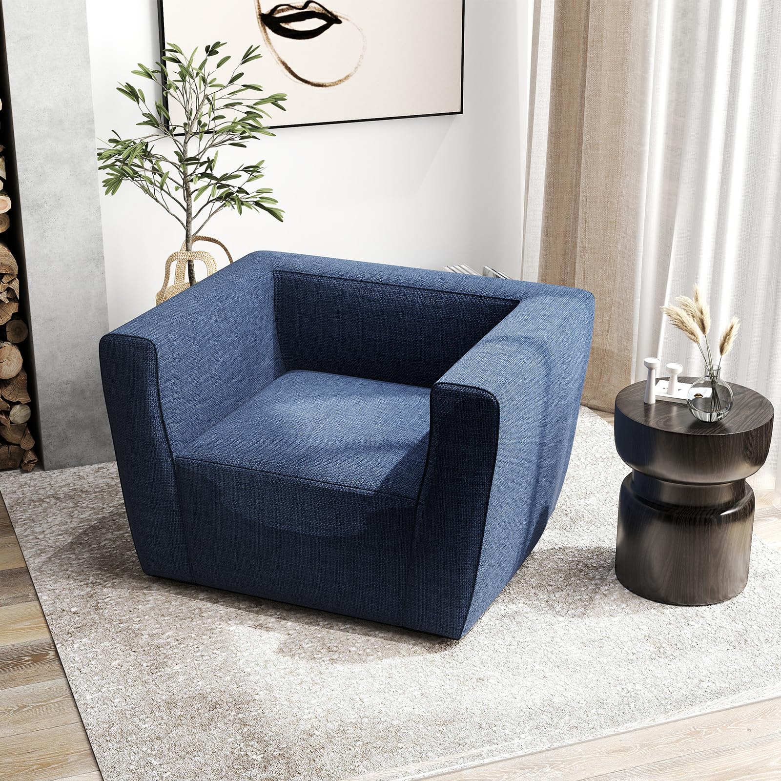 COSTWAY Sofá Hinchable, Sillón Inflable Portátil con Funda Desmontable, Amplios Reposabrazos y Asiento Espacioso, Silla Sofá Inflable Individual para Salón, Dormitorio, Oficina, 104x81x67 cm (Azul)