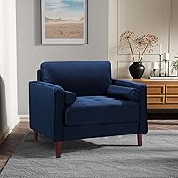 Studio Living Lexington Mid-Century Modern Armchair, Navy Blue, 39.4" Wide, Pocket Coil Comfort, Easy Assembly