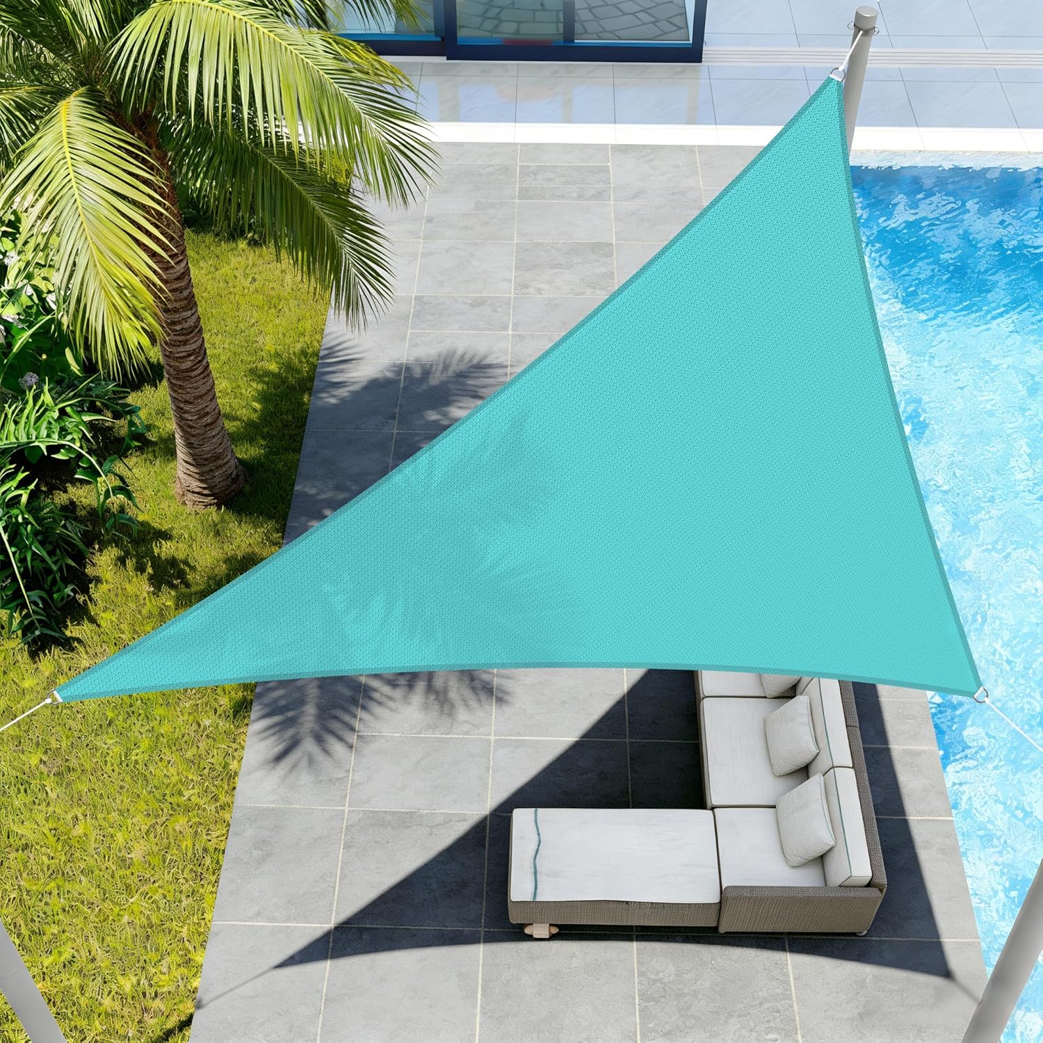 ECOOPTS 16'x16'x23' HDPE Sun Shade Sail Right Triangle Canopy Shades for Outdoor Patio Pergola Cover Blockage 95% UV Resistant(Turquoise)