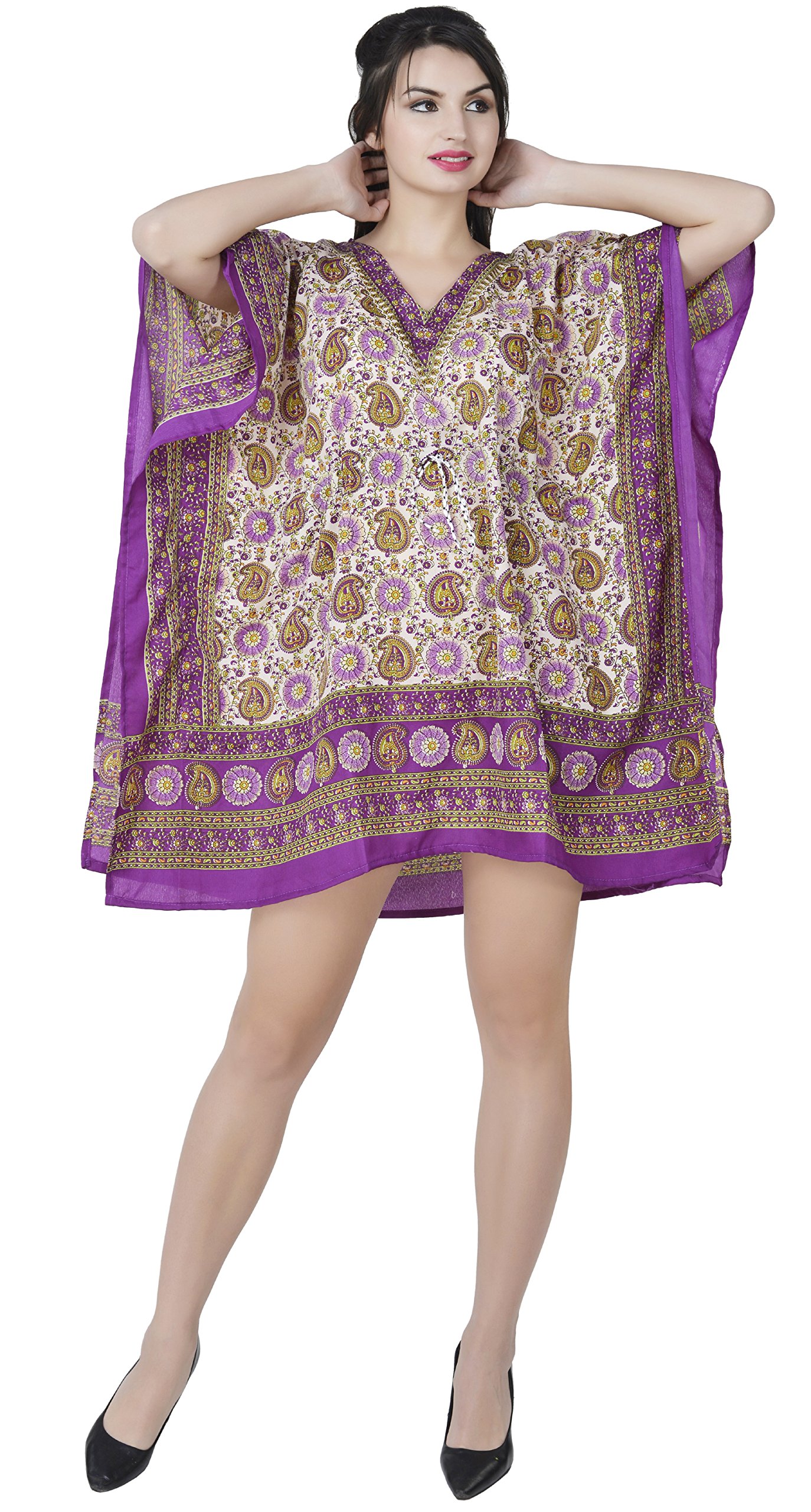 Women's Tunic Viscose Short Kaftan Beach Maxi Dress Christmas Outfit (Free Size)