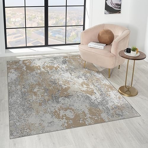 Miniatura 1 de LUXE WEAVERS Alfombra abstracta moderna de textura alta y baja, beige, 5 x 7 pies