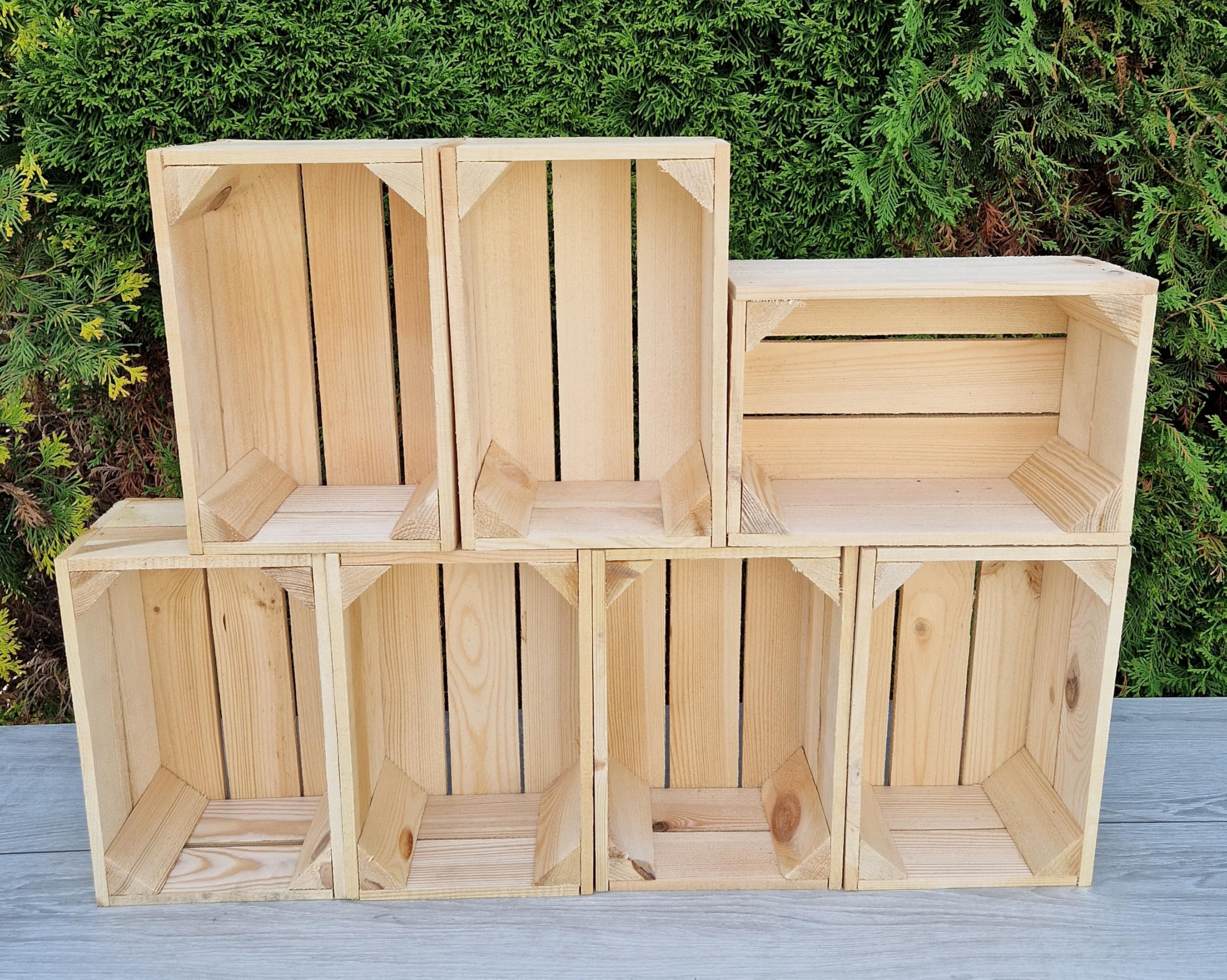 PYXIDAS Rustic Wooden Storage Crates – Durable Handmade Boxes for Home, Kitchen or Office – Decorative Organizer for Books, Plants, Shoes – Ready to Use (Natural 7 crates, 30x20x15)