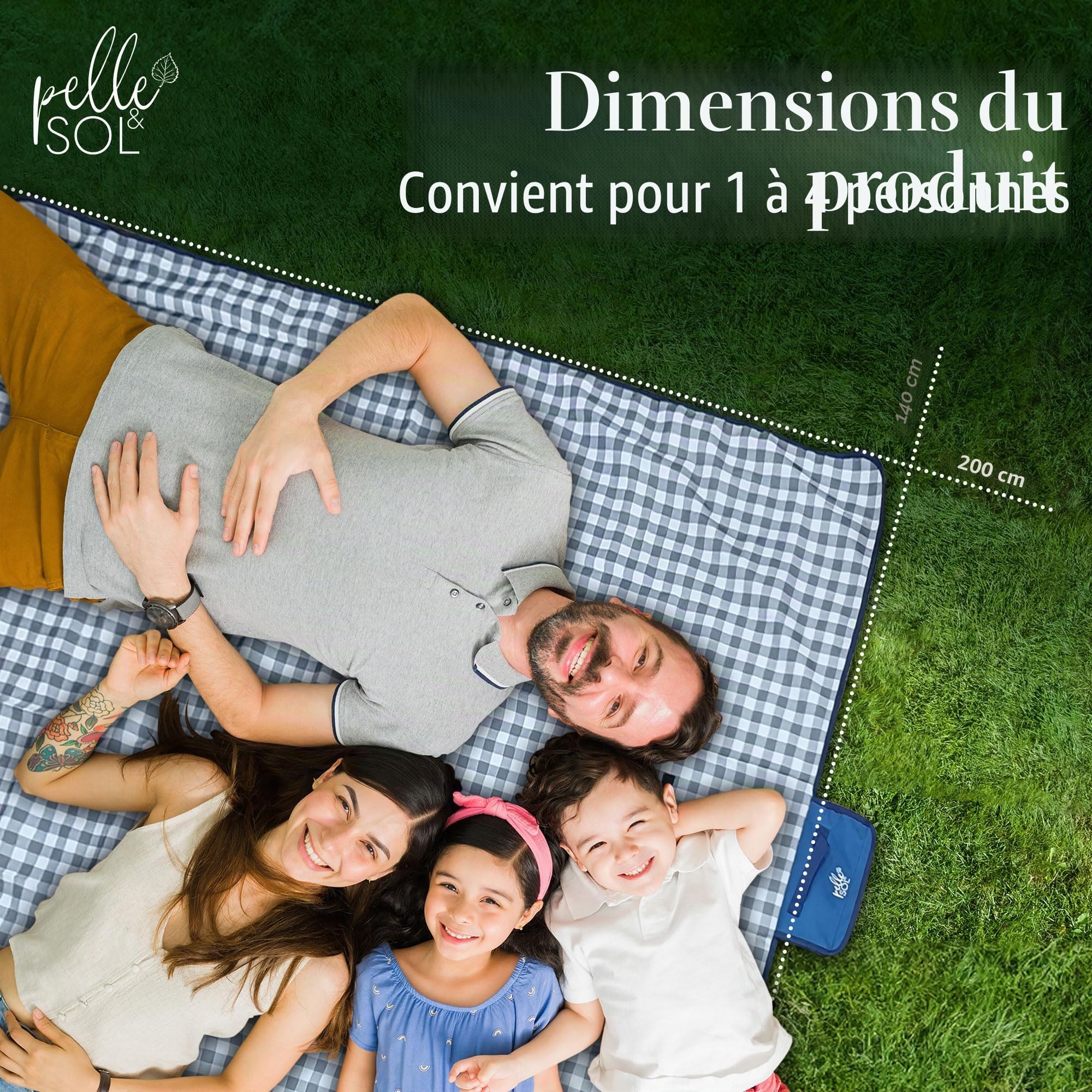 Pelle & Sol Tapis de Pique-Nique Imperméable 200x140 cm, Couverture Extérieure Pliable avec Poignée, Base Antidérapante, Tapis Anti-Sable Lavable pour Plage, Jardin, Camping, Randonnée & Parc