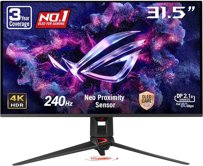 ROG PG32UCDMR 32 Inch 4K 240Hz OLED Gaming Monitor QD-OLED | OLED Care Pro, 0.03ms, G-SYNC Compatible, USB-C 90W, DisplayWidget Center, 99% DCI-P3, true 10-bit, for PS5 and Xbox