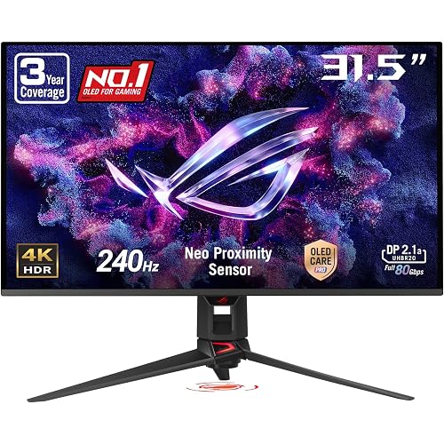 ASUS ROG PG32UCDMR 32 Inch 4K 240Hz OLED Gaming Monitor QD-OLED | OLED Care Pro, 0.03ms, G-SYNC Compatible, USB-C 90W, DisplayWidget Center, 99% DCI-P3, true 10-bit, for PS5 and Xbox