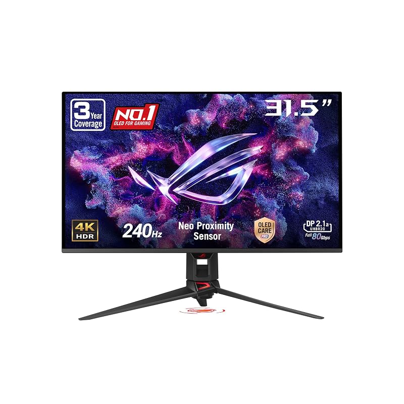 Monitor Gamer ASUS ROG Swift 32" 4K QD-OLED, 240Hz, 0,03ms, G-SYNC, 99% DCI-P3, USB-C 90W, DisplayPort 2.1