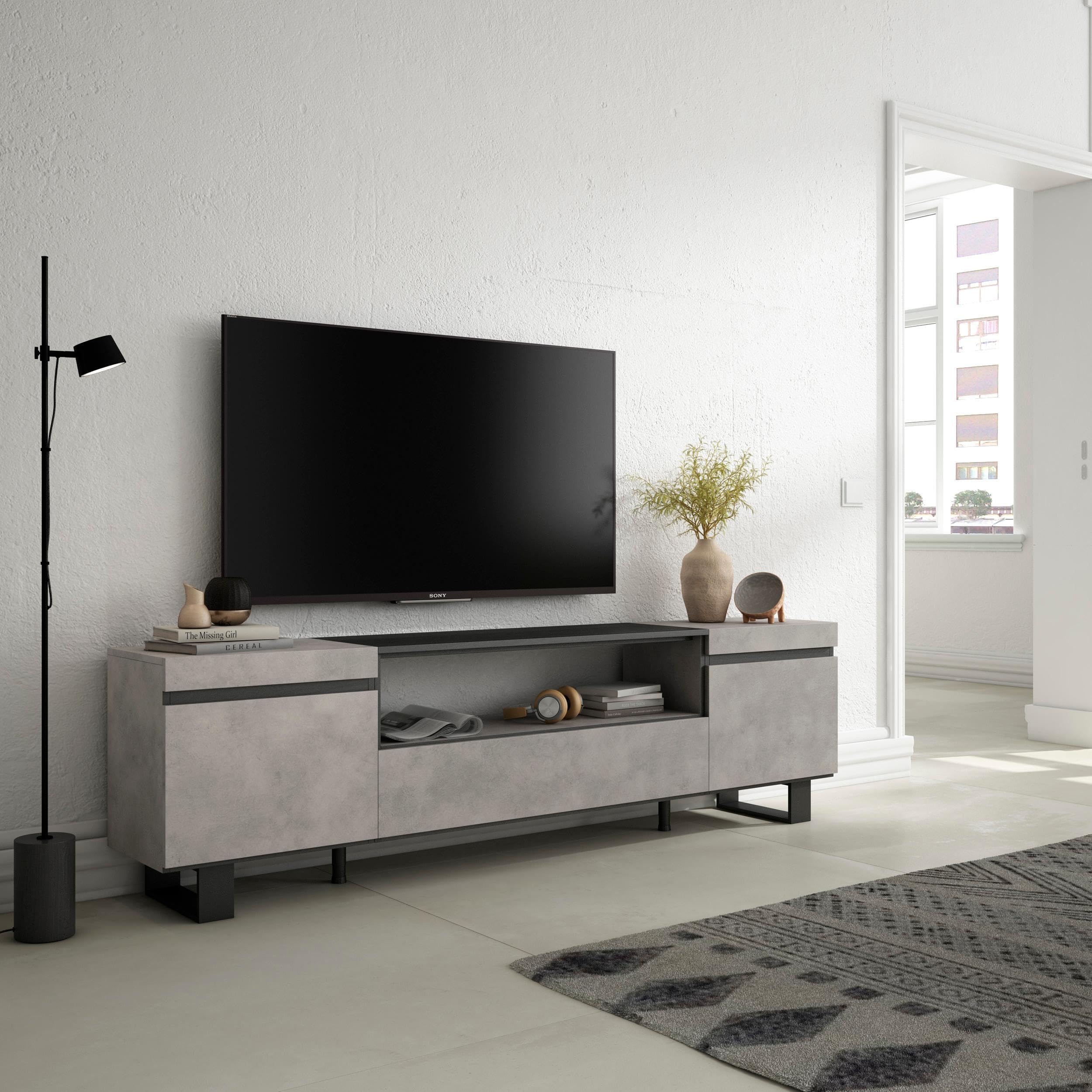 Skraut Home | Mueble TV | Televisión | Muebles de salón, almacenaje | 200x57x35cm | para TV hasta 80" | Diseño Industrial | Estilo Moderno | Cemento