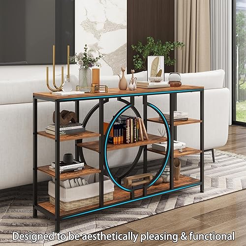 Miniatura 4 de GiftGo Mesas consola industriales de 47 pulgadas para entrada, mesa de sofá rústica detrás del sofá, estantes de madera de 4 niveles, mesa de