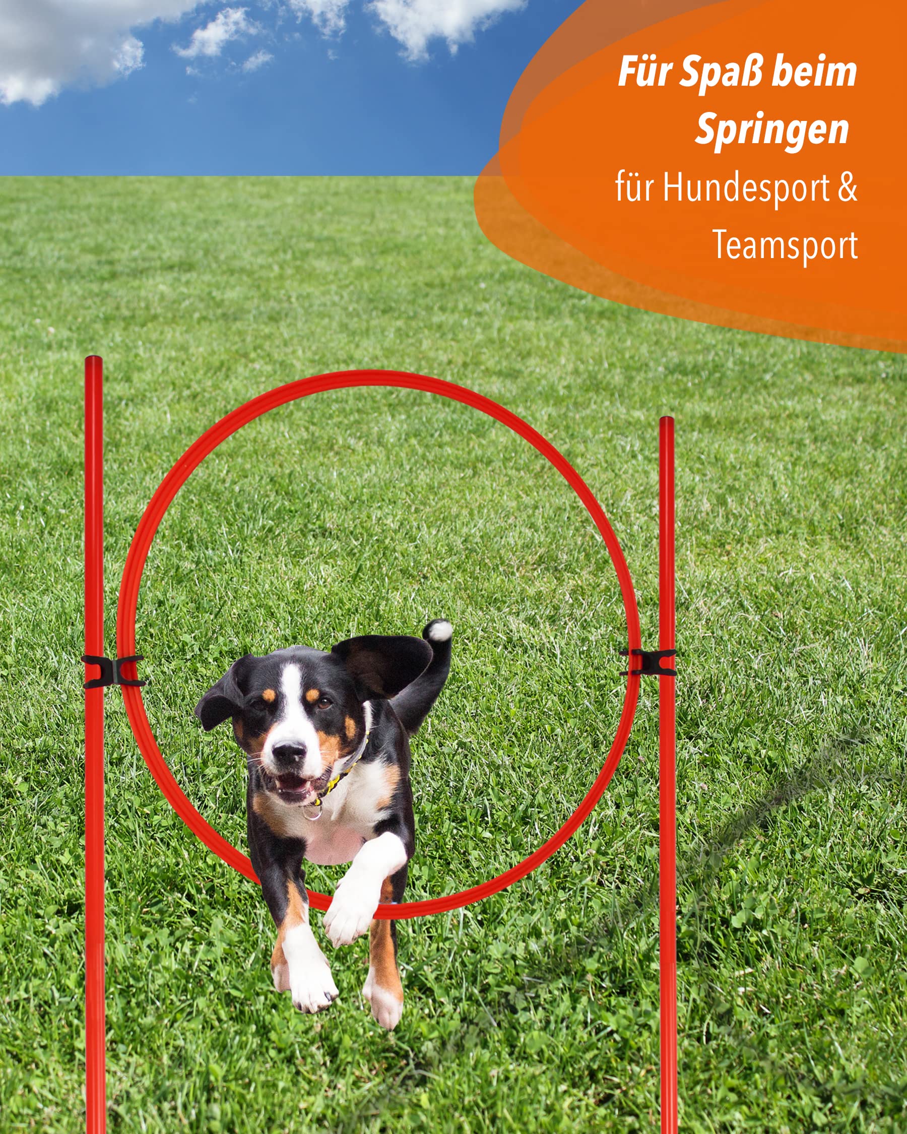 Kombi-Ring-Hürdenset – Ring ø 70 cm & Stangen 100 cm – Training der Sprungkraft & Koordination – mit befüllbarem X-Standfuß – Agility-Hürde für Fußball, Leichtathletik & Hundesport