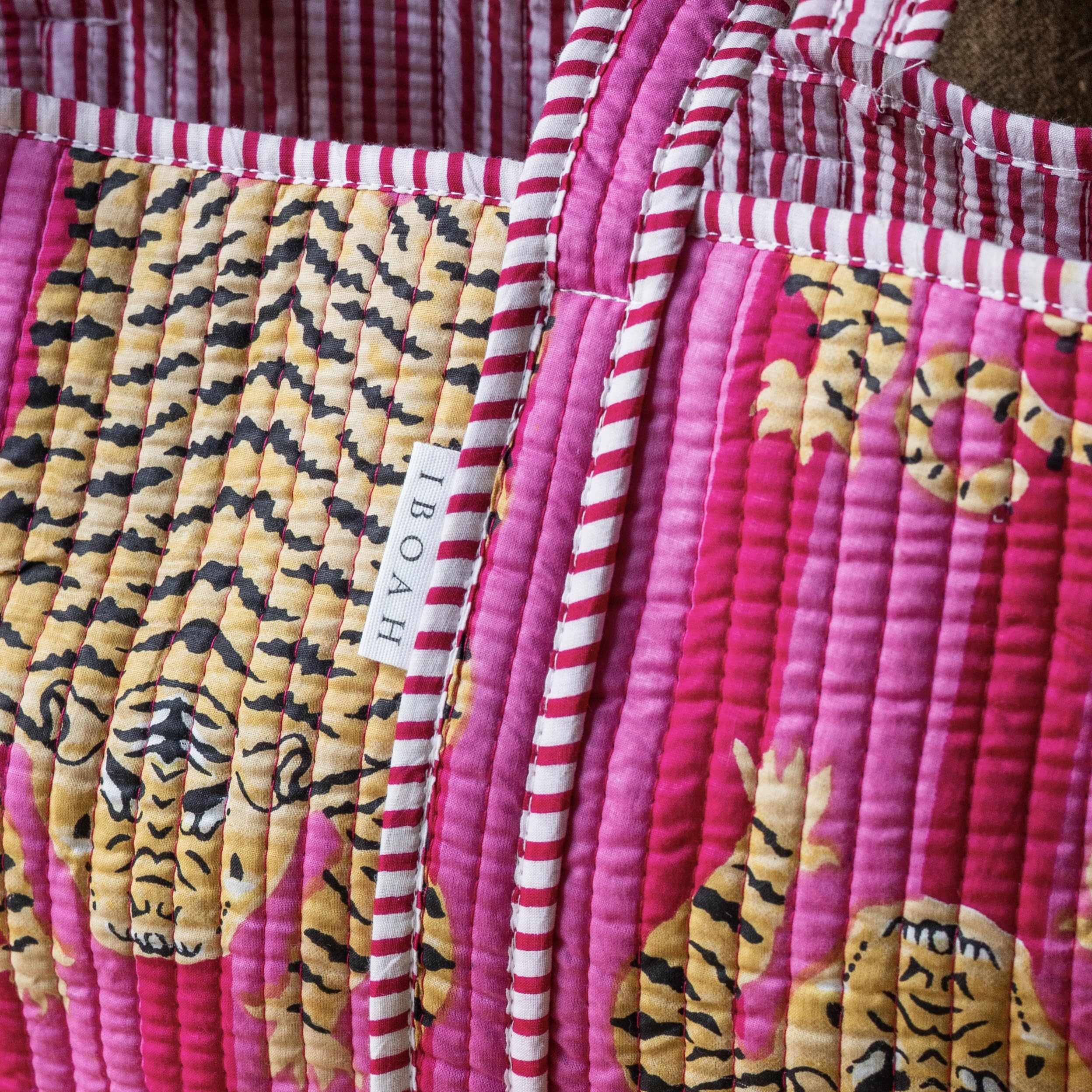 Handtasche aus Baumwolle mit Tigermuster, groß, gepolstert, handgefertigt
