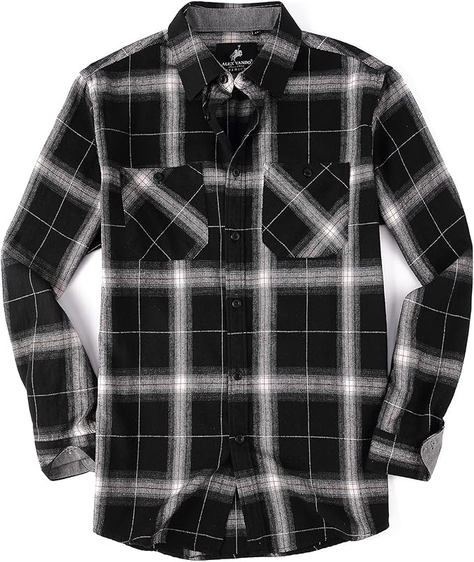 Alex Vando Mens Button Down Shirts Regular Fit Long Sleeve Casual Plaid Flannel Shirt