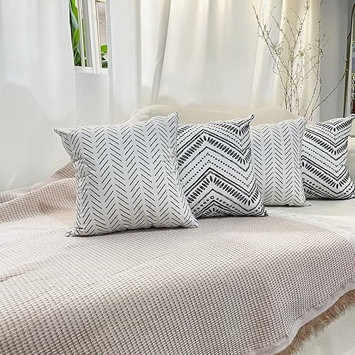 Miniatura 8 de Fundas de almohada blancas y negras de 18 x 18 pulgadas, juego de 2 fundas de almohada blancas neutrales para exteriores, fundas decorativas