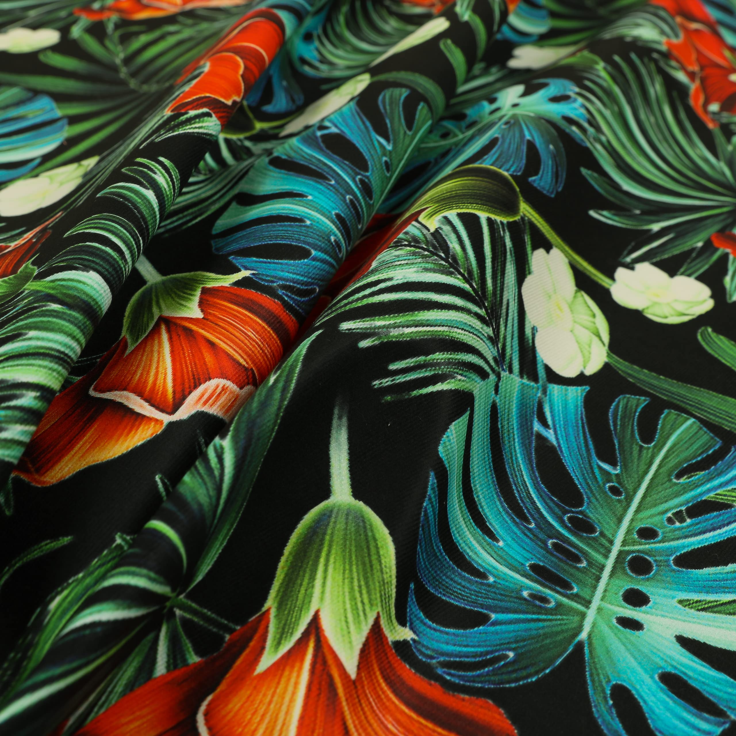 Redbrick Mill Fabrics Flame Retardant Full Black All Over Jungle Leaf Floral Pattern Velour Velvet Upholstery Fabrics (Per Metre) โ image 1