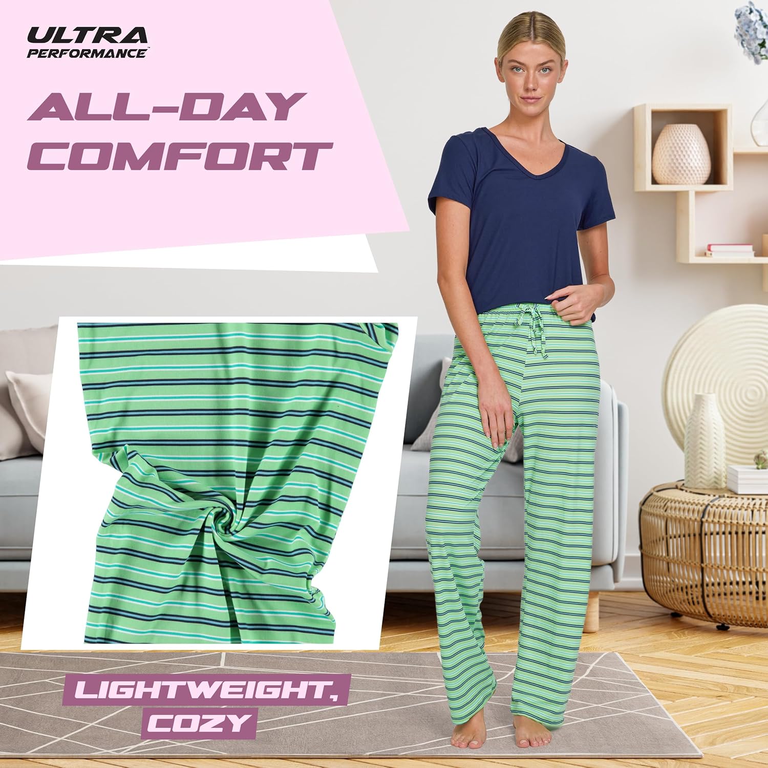 Ultra Performance 2 Pack Womens PJ Pajama Sets PJ’s Pajamas Pants Set's Ladies Soft Lounge Pjs Pajama’s For Women Set - Image 3