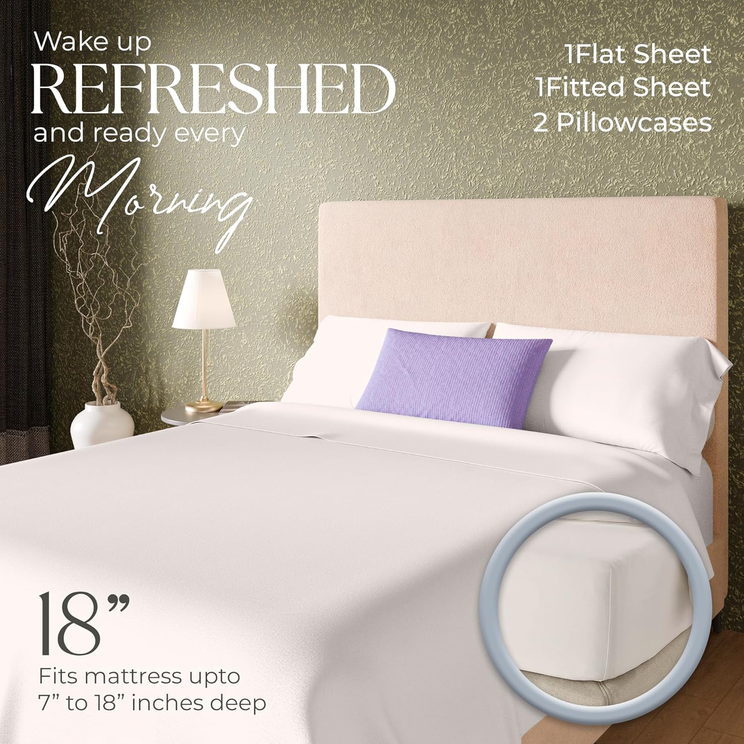 SUPREME ELEGANCE Light Pink Queen Sheets Set, Brushed Percale Weave Cotton Rich Sheets Set for Queen Size Bed, Wrinkle Resistant Deep Pocket Bed Sheet (1 Flat Sheet, 1 Fitted Sheet & 2 Pillowcases)