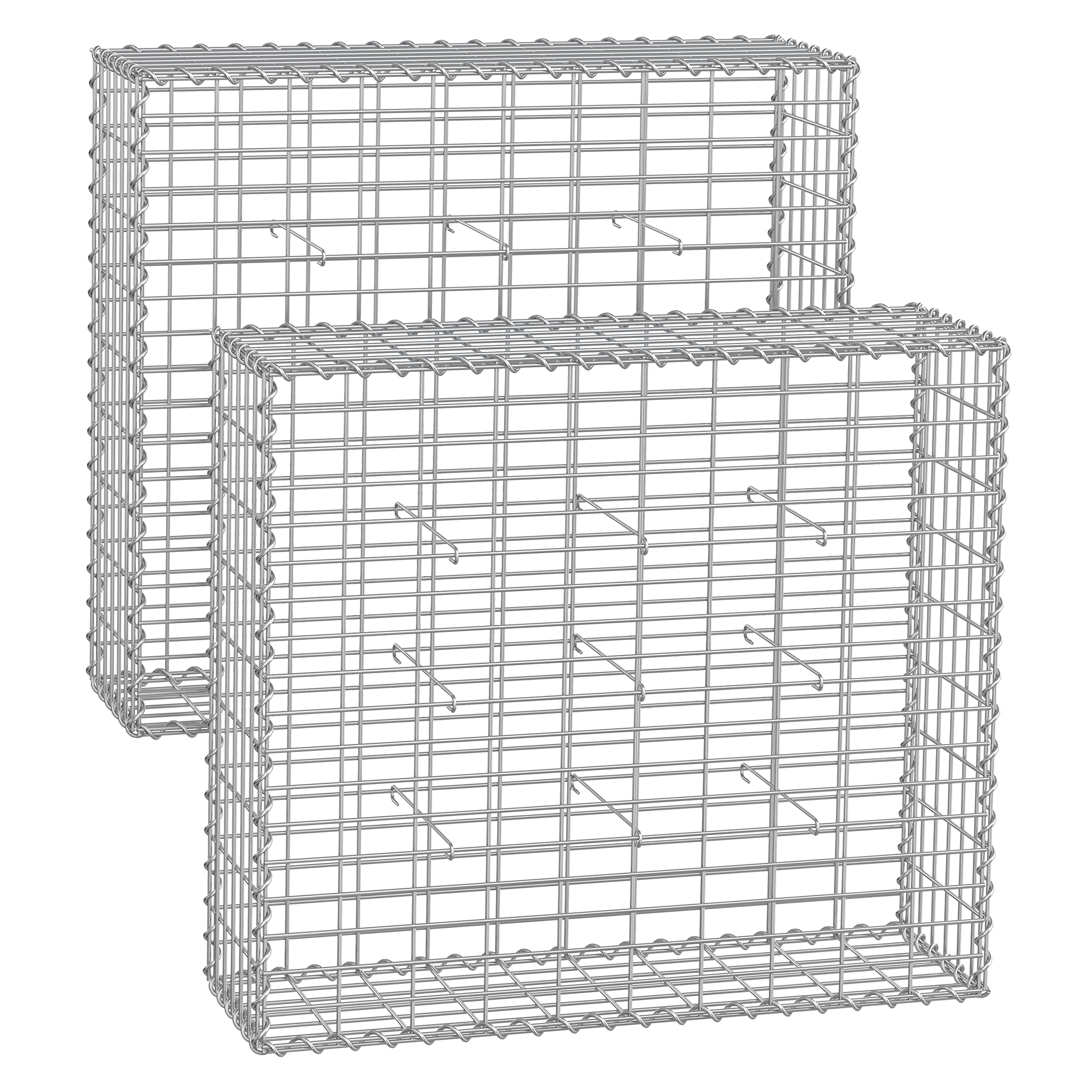 SONGMICS Gabion Baskets, Metal Gabion Cages with 5 x 10 cm Mesh for Stones, Galvanised, Garden Decor Wall Partition, 100 x 90 x 30 cm, Set of 2, Silver GGB293V1
