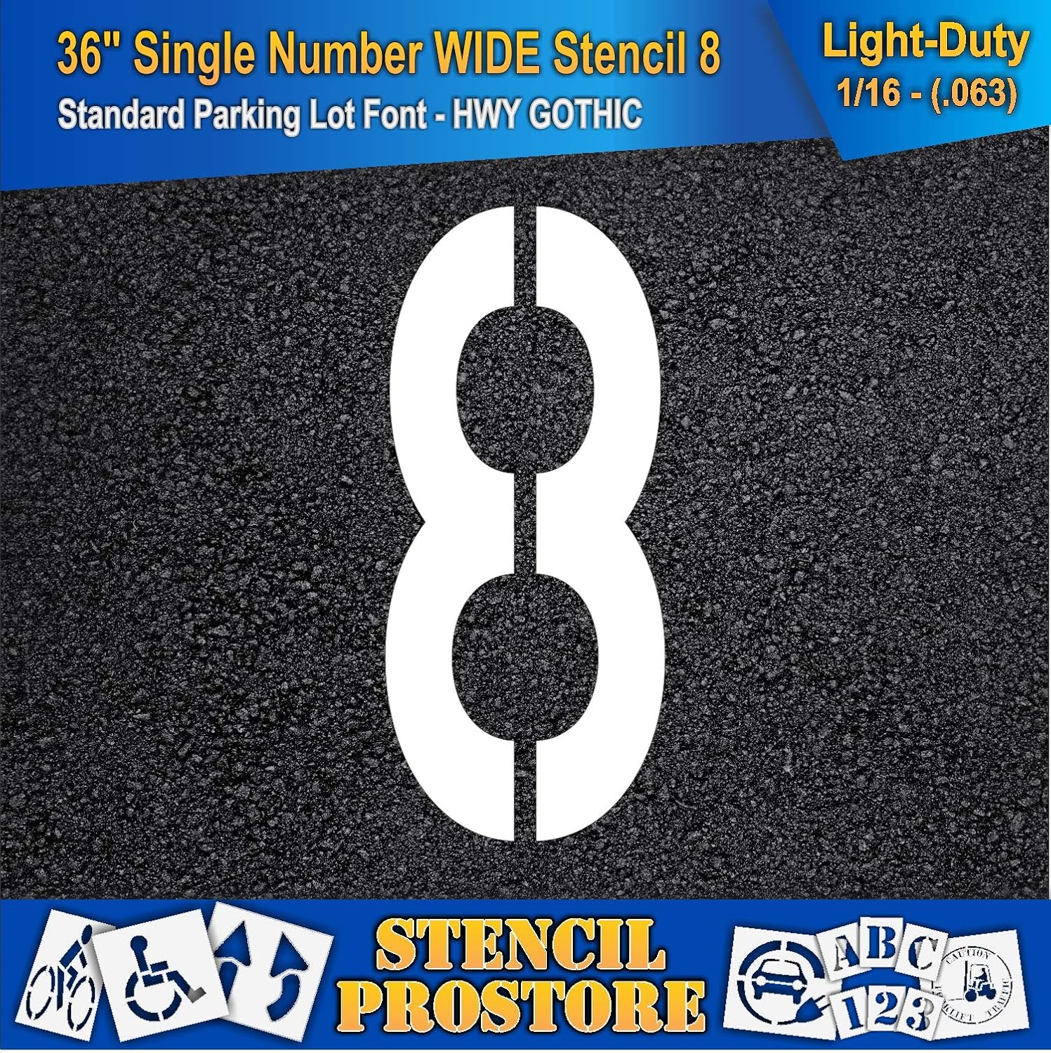 Pavement Stencils - 36 inch Single Number Stencil (Wide) - 8-36" x 16" x 1/16" (63 mil) - Light-Duty