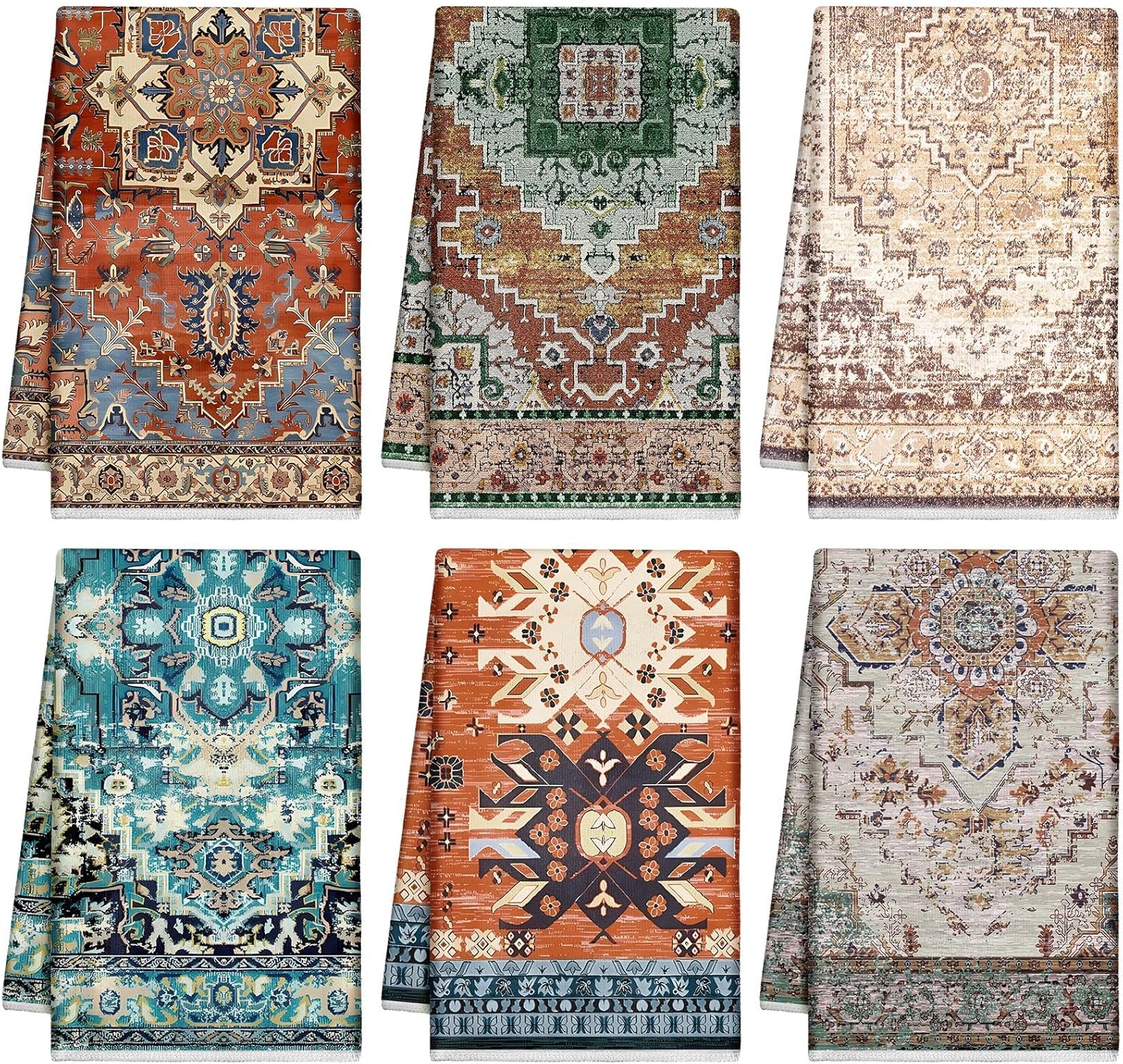 Kinlop 6 Pcs Linen Tea Towels for Kitchen, Baking, Home Decor - Boho Tribe Style, Small