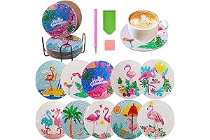 TIPGOUP Flamingo Diamond Art Coasters - DIY 5D Acrylic Painting Kits with Holder