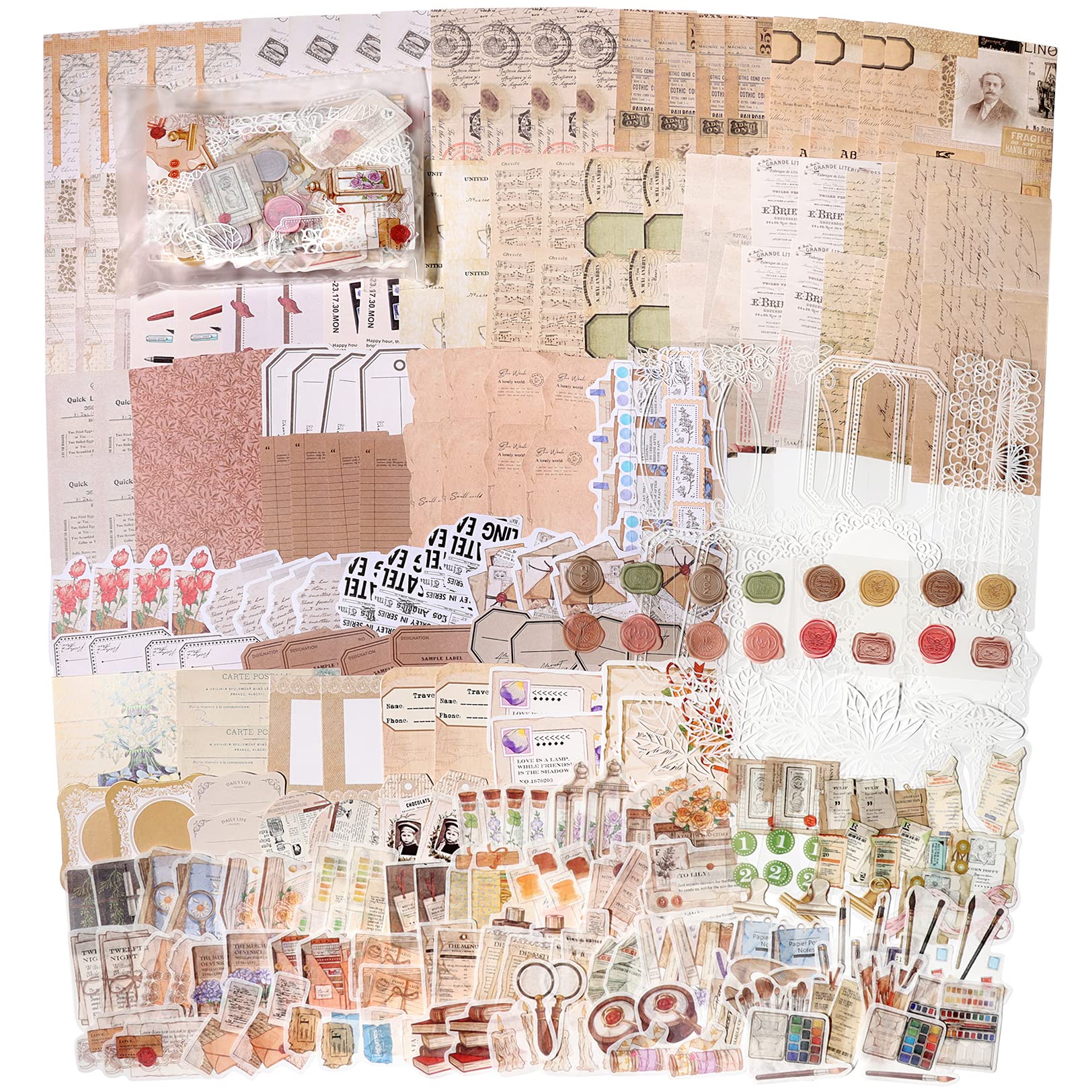 200 Pezzi Adesivi Scrapbooking Vintage - Carta E Washi Stickers Per Diari E Journaling - Foto 12
