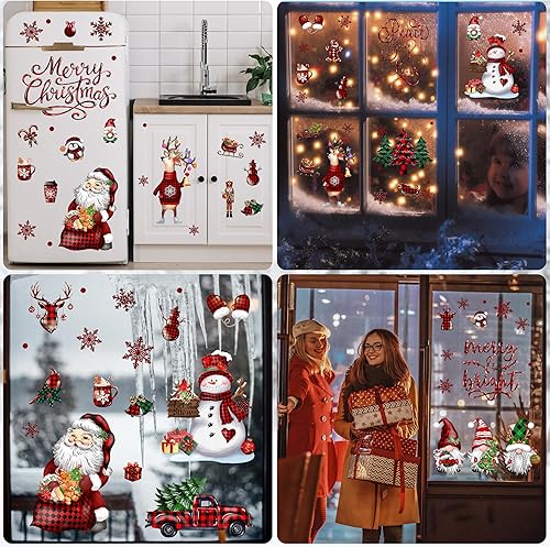 Miniatura 40 de BORAMDO 14 hojas de calcomanías de copo de nieve de muñeco de nieve, decoraciones de ventana extraíbles de Navidad para ventanas de vidrio