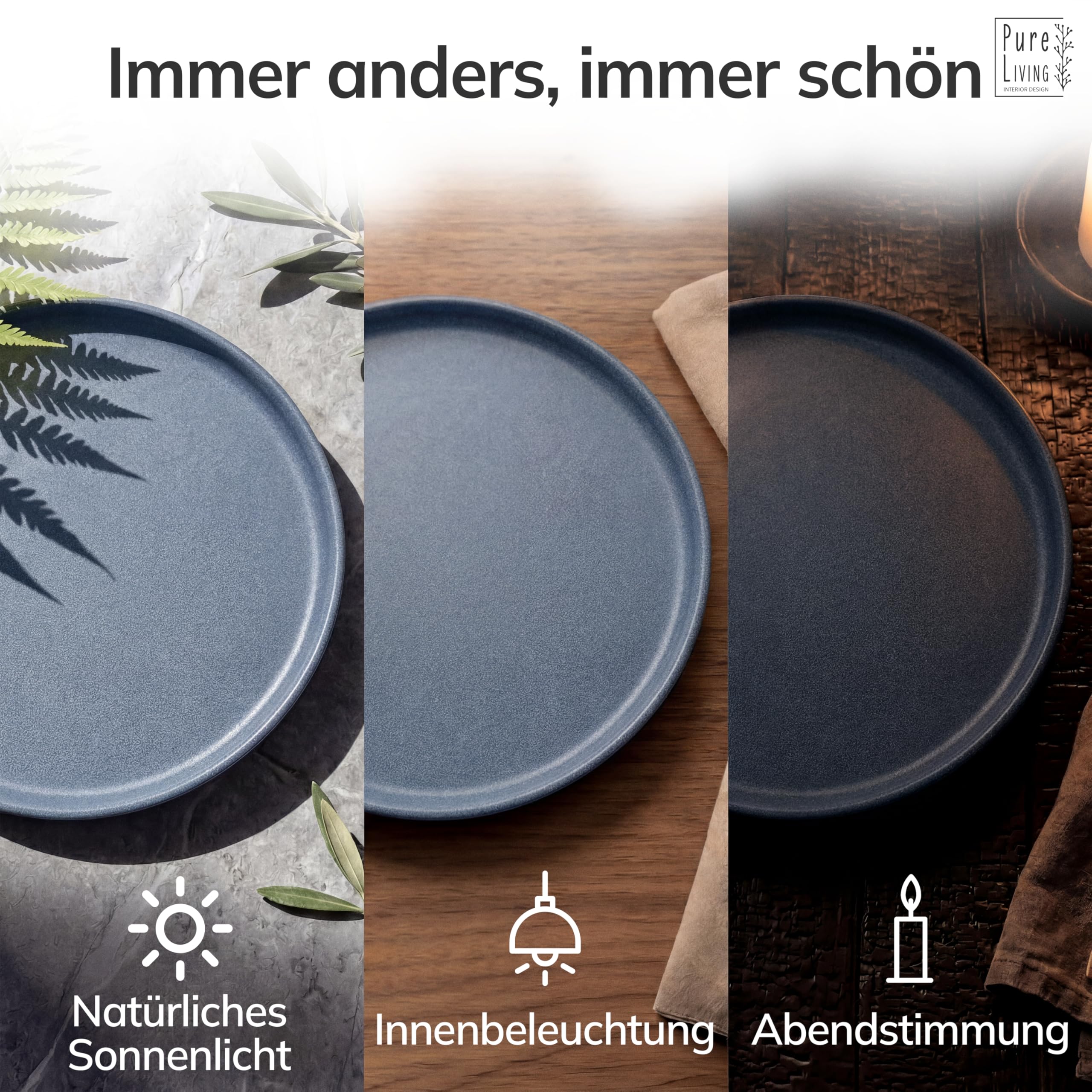 Steingut Kaffeetassen 6 Pers. Hochwertiges Urban Style TEST SEHR GUT Tassen Set, Spülmaschinen-, Mikrowellen- und Kratzfest- Stylisches Tee- und Kaffeebecher Set- Pure Living in matt Blau