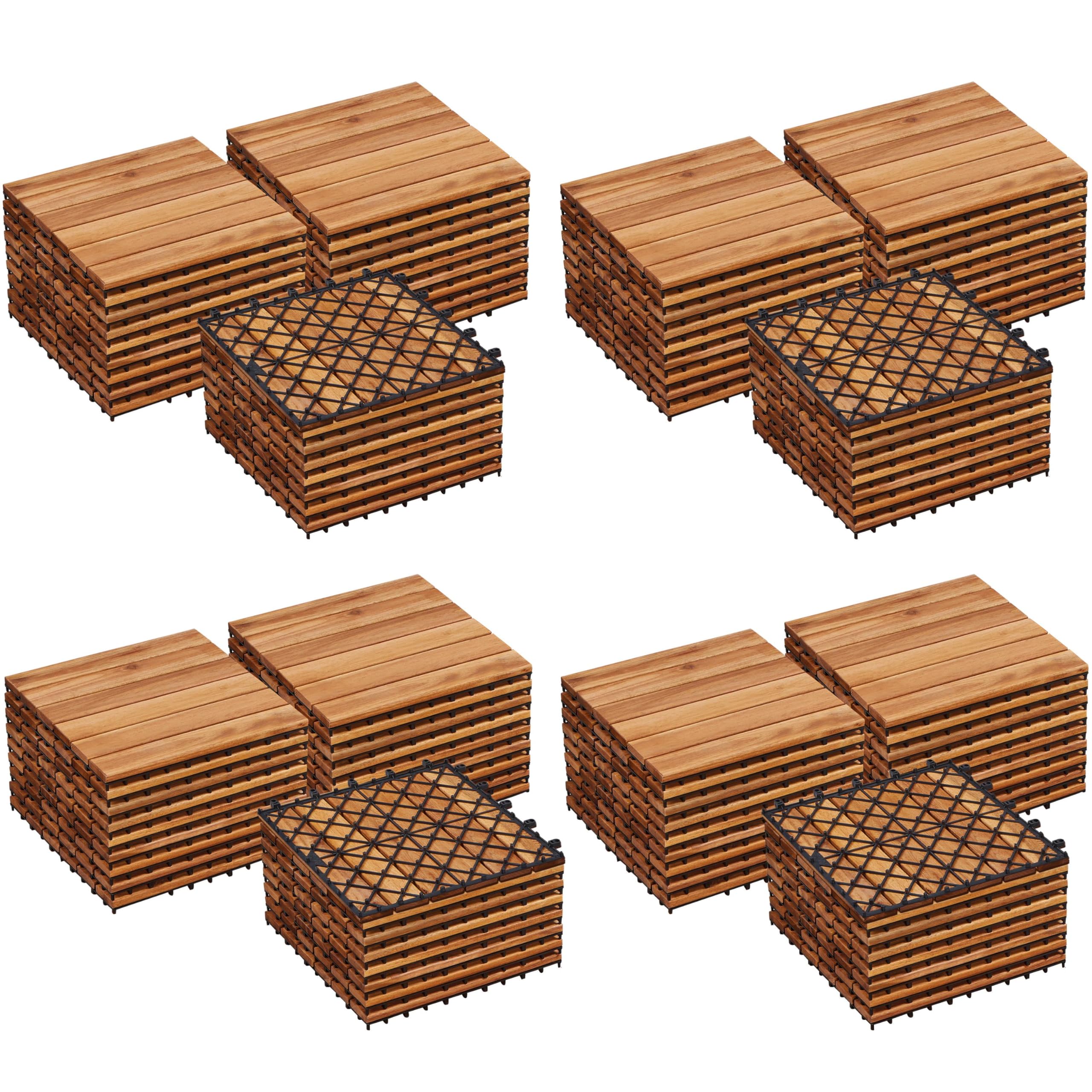 Yaheetech Holzfliesen Akazie 30x30 cm, 108er Set-ca. 10,4 m² Terrassenfliesen Balkonfliesen Klicksystem, Wetterfest Bodenfliesen Gartenfliesen für Terrasse, Balkon & Garten, Holzfarbe