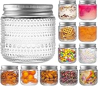 Vista 1 de Frascos Mason de 8 Oz con Tapas 12 Paquetes, Frascos de Vidrio Pequeños Vintage para Conservas con Tapas de Metal Plateado para Almacenar, Encurtir
